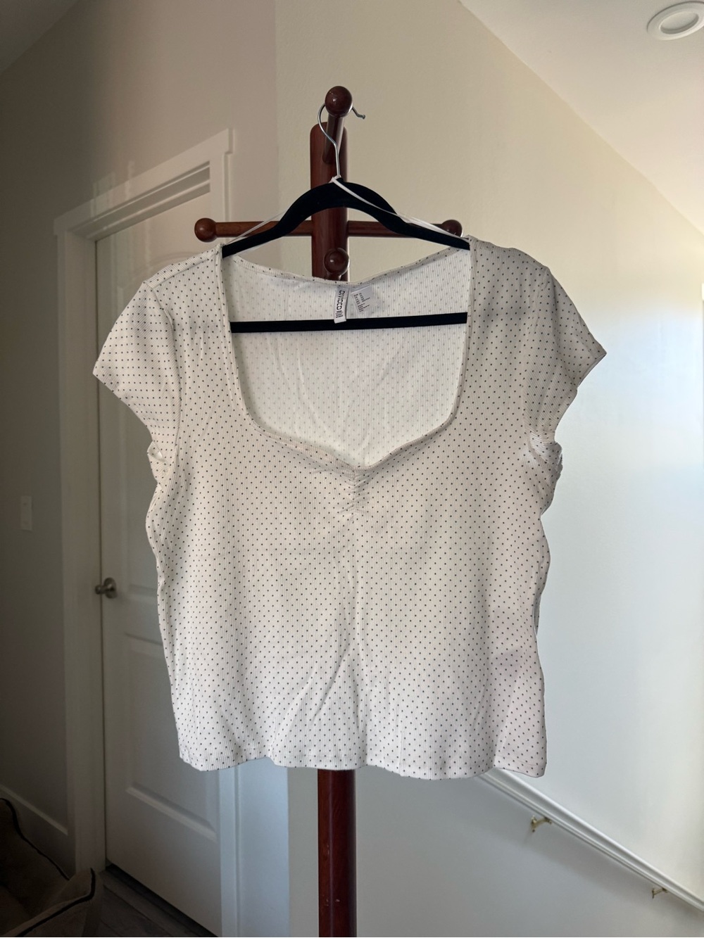 Divided White Short Sleeve Polka Dot Scoop Top